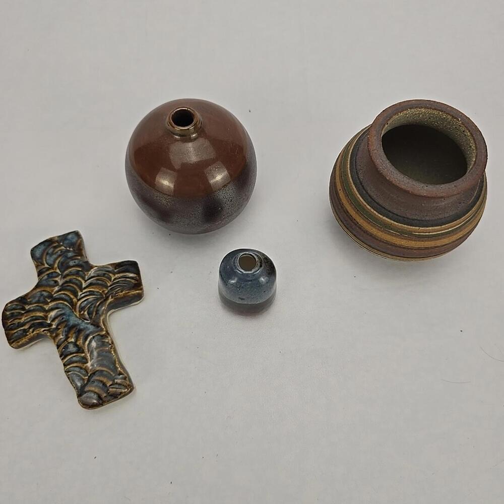 Lot Art Pottery Mini Bud Ceramic Vase Handmade Glazed OrangeBrowns Earthy Decor